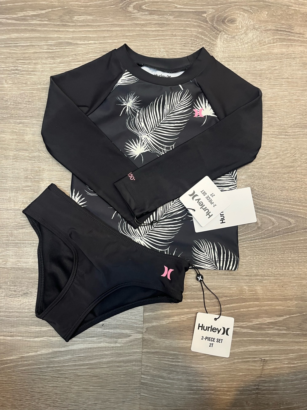 Hurley Black and White Palm-Print Toddler Two-Piece Swim Set